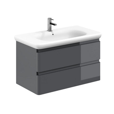 Plum&clay Marvel Gloss Dark Grey Wall Hung Bathroom Vanity Unit With Round Resin Basin (W)900mm - image 1