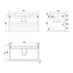 Plum&clay Marvel Gloss Dark Grey Wall Hung Bathroom Vanity Unit With Round Resin Basin (W)900mm - thumbnail 3