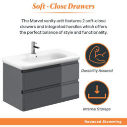 Plum&clay Marvel Gloss Dark Grey Wall Hung Bathroom Vanity Unit With Round Resin Basin (W)900mm - thumbnail 4
