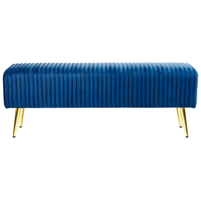 Beliani Blue Velvet Bench With Gold Metal Legs, 118 X 40 X 42 Cm - image 1