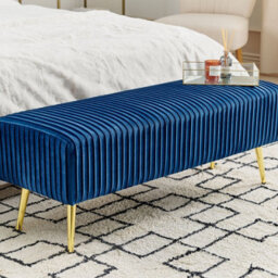 Beliani Blue Velvet Bench With Gold Metal Legs, 118 X 40 X 42 Cm - thumbnail 2