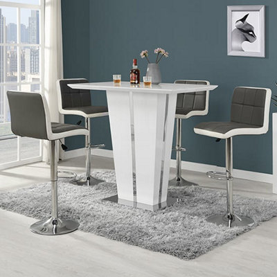 Furniture in Fashion Memphis Glass White Gloss Bar Table 4 Copez Grey White Stools - image 1