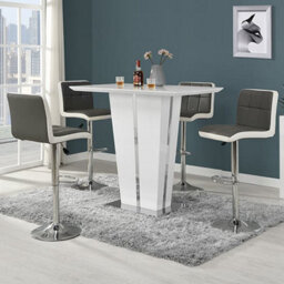 Furniture in Fashion Memphis Glass White Gloss Bar Table 4 Copez Grey White Stools