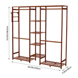 Darphe Brown Freestanding Wooden Clothes Rack With Side Hooks - thumbnail 8