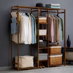 Darphe Brown Freestanding Wooden Clothes Rack With Side Hooks - thumbnail 2