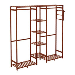 Darphe Brown Freestanding Wooden Clothes Rack With Side Hooks - thumbnail 5