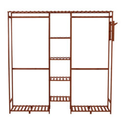 Darphe Brown Freestanding Wooden Clothes Rack With Side Hooks - thumbnail 4