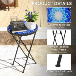 Outsunny Mosaic Garden Table, 35.5Cm Folding Coffee Table, Navy Blue - thumbnail 6