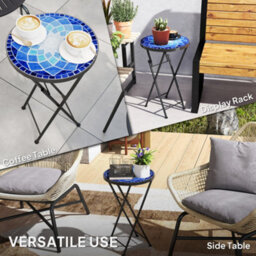 Outsunny Mosaic Garden Table, 35.5Cm Folding Coffee Table, Navy Blue - thumbnail 7
