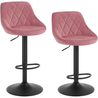 2X Pink Height Adjustable Swivel Bar Stool Velvet Seat Metal Footrest - image 1