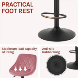 2X Pink Height Adjustable Swivel Bar Stool Velvet Seat Metal Footrest - thumbnail 3