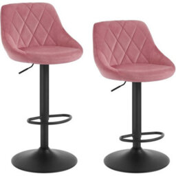 2X Pink Height Adjustable Swivel Bar Stool Velvet Seat Metal Footrest - thumbnail 1