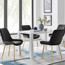 Furniturebox Uk Pivero 4 White Dining Table And 4 Black Pesaro Gold Leg Chairs - thumbnail 1