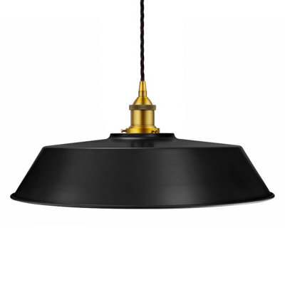 Matt Black Large Chancery Painted Dome Pendant Light With Antique Gold Lamp Holder And Black Twisted Cable - Se Home - image 1
