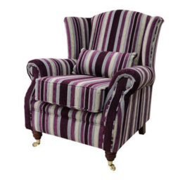 Wing Chair Handmade Fireside High Back Armchair Justin Stripe Aubergine Real Fabric - thumbnail 3