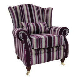Wing Chair Handmade Fireside High Back Armchair Justin Stripe Aubergine Real Fabric - thumbnail 1