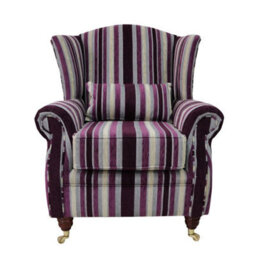Wing Chair Handmade Fireside High Back Armchair Justin Stripe Aubergine Real Fabric - thumbnail 2