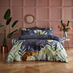 Paoletti Artemis Botanical 100% Cotton Duvet Cover Set, Double, Blue