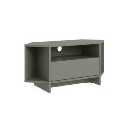 Decortie Modern Viva Corner Tv Unit Shelf Up To 36 Inch Tvs Push To Open Storage Cabinet, 3 Open Shelf 95.7(W)Cm Ash Green - thumbnail 2