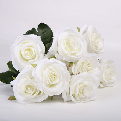 10 Heads Silk Rose Artificial Flowers Fake Bouquet Wedding Home Party Decor Uk White - image 1