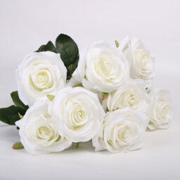 10 White Silk Rose Artificial Flower Bouquet - Lifelike Fake Flowers For Home & Wedding Decor