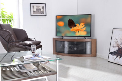 "Centurion Supports Pangea Black Walnut Curved Tru-Corner Beam-Thru Doors Up To 50"" Tv Cabinet" - image 1