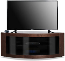 "Centurion Supports Pangea Black Walnut Curved Tru-Corner Beam-Thru Doors Up To 50"" Tv Cabinet" - thumbnail 2