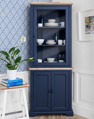 Statement Furniture Florence Corner Display Cabinet, Glass Door Navy Blue Dresser - image 1