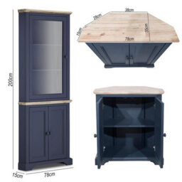 Statement Furniture Florence Corner Display Cabinet, Glass Door Navy Blue Dresser - thumbnail 4