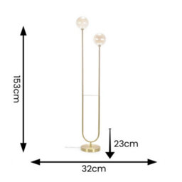 Valuelights Chessy Gold Metal Bar 2 Way Dual Floor Lamp With Amber Ribbed Glass Globe Shades - thumbnail 9