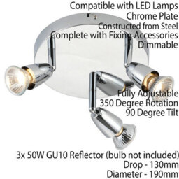 Led Adjustable Ceiling Spotlight Chrome Plate Triple Gu10 Dimmable Downlight - thumbnail 2