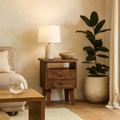 Wyld Haus Giverny Mango Wood Bedside Table 2 Drawers Open Shelf Nordic Legs - image 1