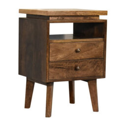 Wyld Haus Giverny Mango Wood Bedside Table 2 Drawers Open Shelf Nordic Legs - thumbnail 4