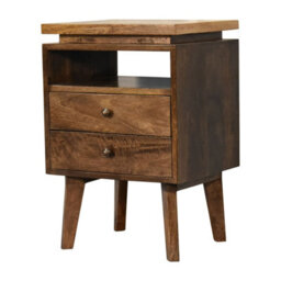 Wyld Haus Giverny Mango Wood Bedside Table 2 Drawers Open Shelf Nordic Legs - thumbnail 3