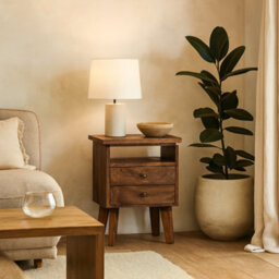 Wyld Haus Giverny Mango Wood Bedside Table 2 Drawers Open Shelf Nordic Legs - thumbnail 1
