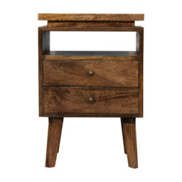 Wyld Haus Giverny Mango Wood Bedside Table 2 Drawers Open Shelf Nordic Legs - thumbnail 2