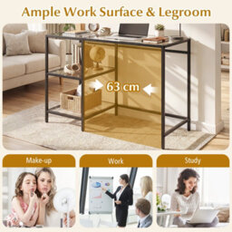 Gainoom Tempered Glass Computer Desk Black Modern Office Desk With Storage Shelves - thumbnail 4