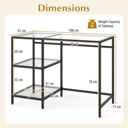 Gainoom Tempered Glass Computer Desk Black Modern Office Desk With Storage Shelves - thumbnail 2