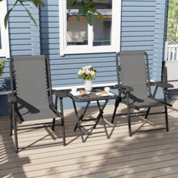 Outsunny 3 Pieces Folding Garden Bistro Set With Cup Holders, Dark Grey - thumbnail 8