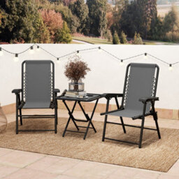 Outsunny 3 Pieces Folding Garden Bistro Set With Cup Holders, Dark Grey - thumbnail 9