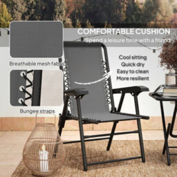 Outsunny 3 Pieces Folding Garden Bistro Set With Cup Holders, Dark Grey - thumbnail 6