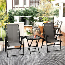 Outsunny 3 Pieces Folding Garden Bistro Set With Cup Holders, Dark Grey - thumbnail 1