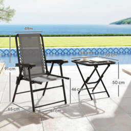 Outsunny 3 Pieces Folding Garden Bistro Set With Cup Holders, Dark Grey - thumbnail 3