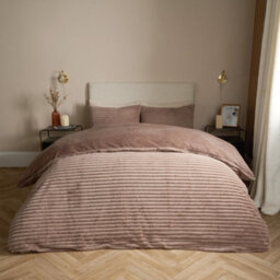 OHS Faux Fur Ribbed Fleece Duvet Cover Bedding Set, Mink - Superking - thumbnail 1