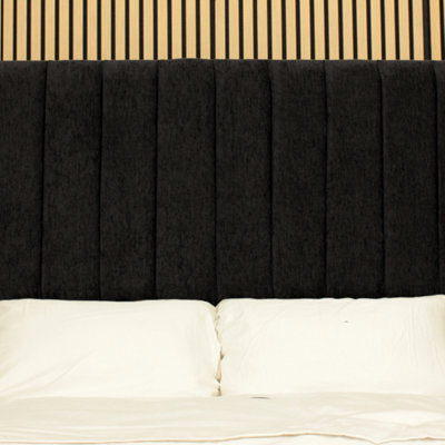 "Urban Textures - Apollo Luxury 26"" High Chenille Fabric Upholstered Line Headboard - Black" - image 1