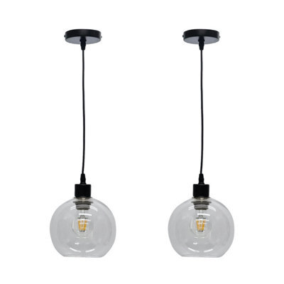 First Choice Lighting Set Of 2 Barnum - Clear Glass Globe With Black Pendant Fittings - image 1