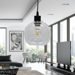 First Choice Lighting Set Of 2 Barnum - Clear Glass Globe With Black Pendant Fittings - thumbnail 5