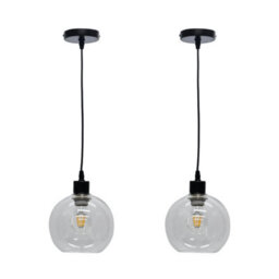 First Choice Lighting Set Of 2 Barnum - Clear Glass Globe With Black Pendant Fittings - thumbnail 1