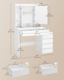 Ledrem Dressing Table With Led Mirror And Storage, Makeup Desk With 6 Drawers And Power Outlet, 105 X 40 X 145 Cm, White - thumbnail 6
