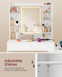 Ledrem Dressing Table With Led Mirror And Storage, Makeup Desk With 6 Drawers And Power Outlet, 105 X 40 X 145 Cm, White - thumbnail 7